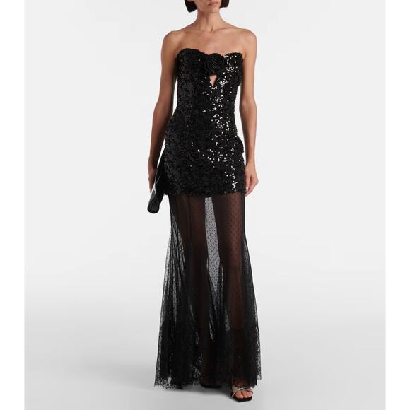 Rebecca Vallance Diana sequined mesh-trimmed gown 4 - Picture 1 of 14